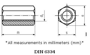Stainless Steel Hexagonal Coupling Nuts DIN 6334